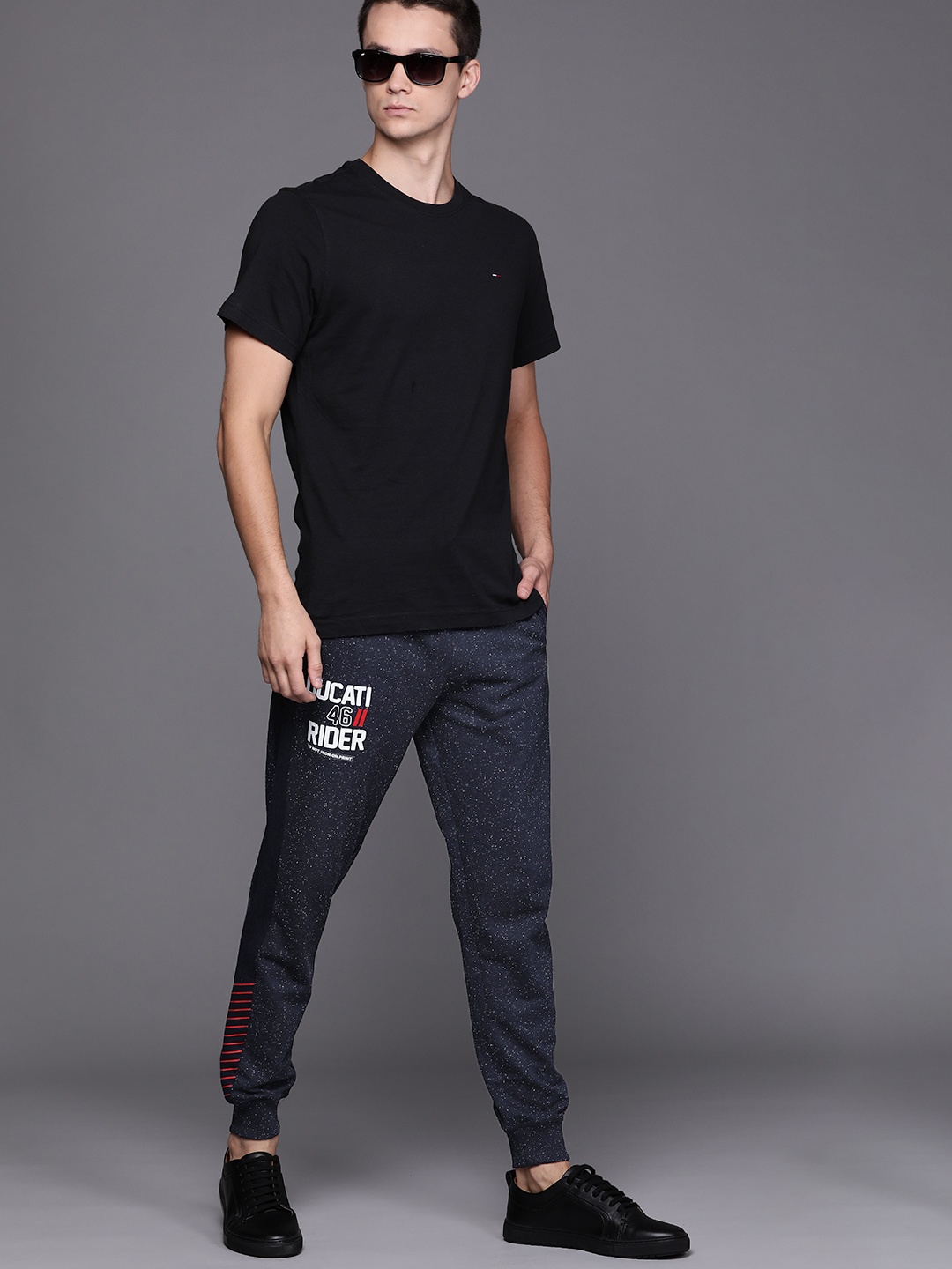 

Ducati Men Navy Blue Brand Logo Speckled Effect Joggers