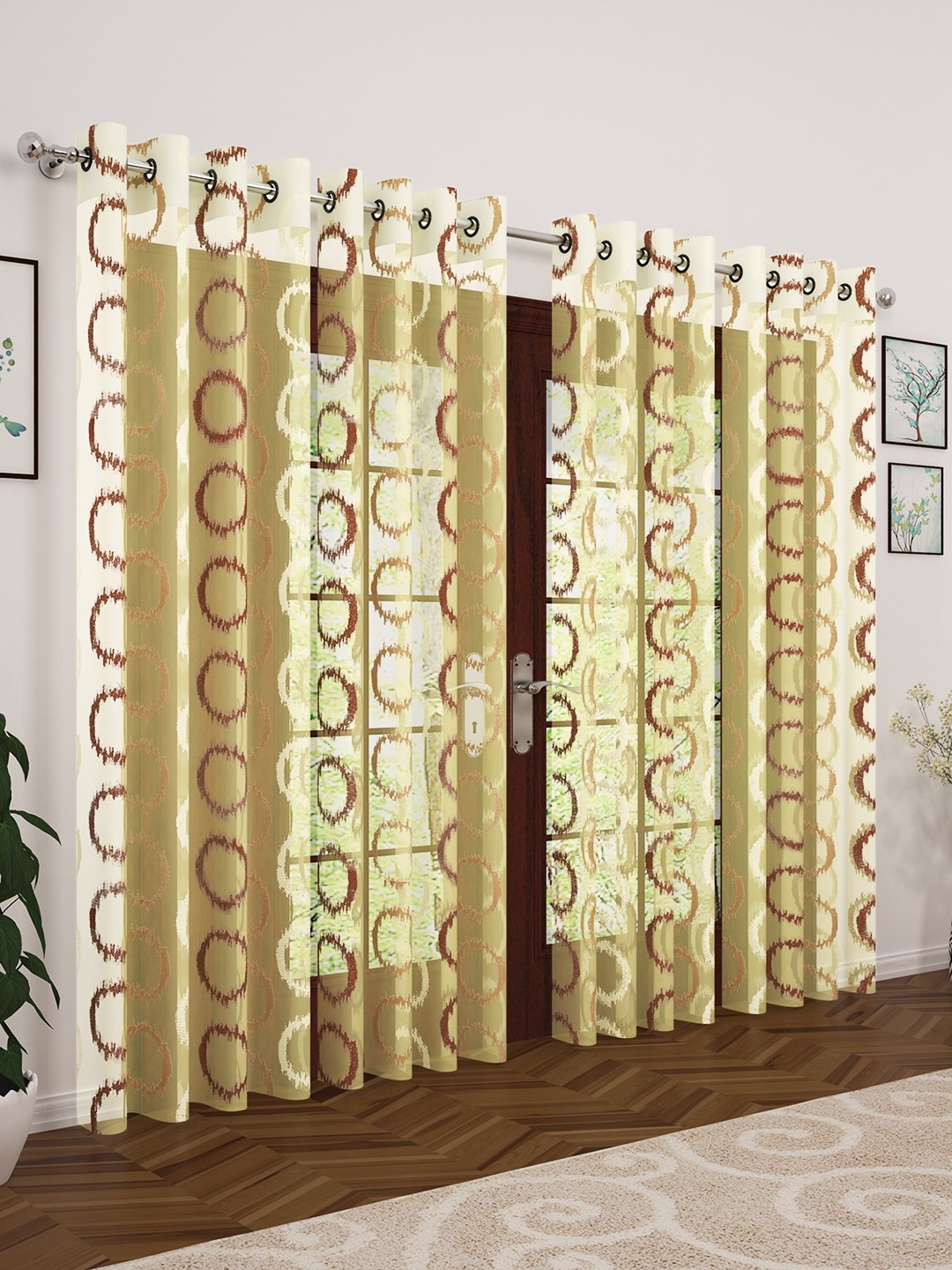 

Story@home Coffee Brown & Cream-Coloured Set of 4 Imagica Collection Sheer Polyester Door Curtains