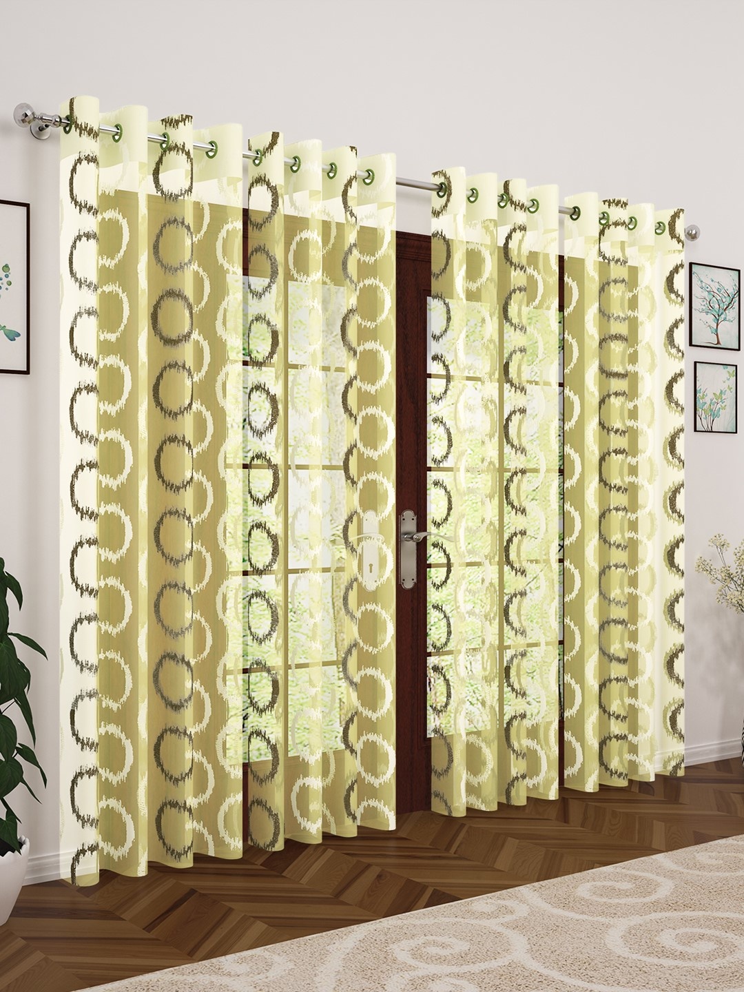 

Story@home Green & Cream-Coloured Set of 4 Embroidered Imagica Collection Sheer Polyester Door Curtains