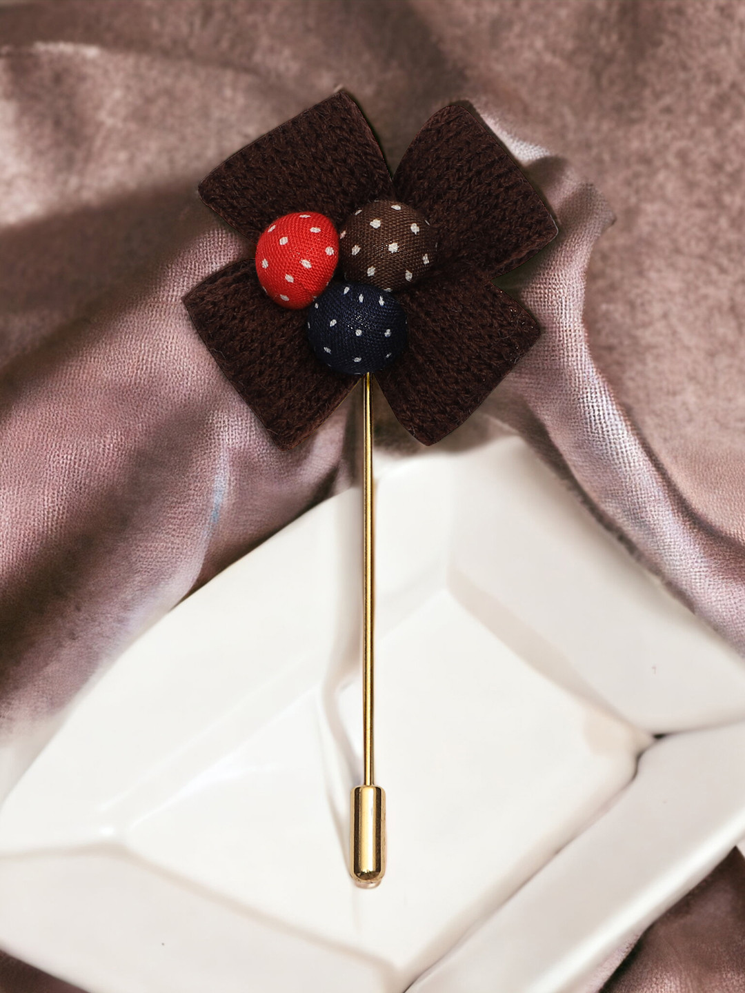 

PELUCHE Unisex Coffee Brown & Gold Floral Lapel Pin