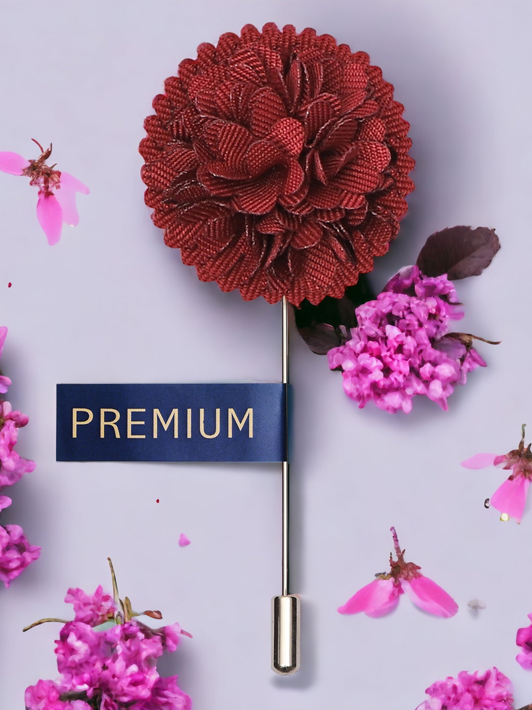 

PELUCHE Unisex Maroon & Gold Floral Lapel Pin