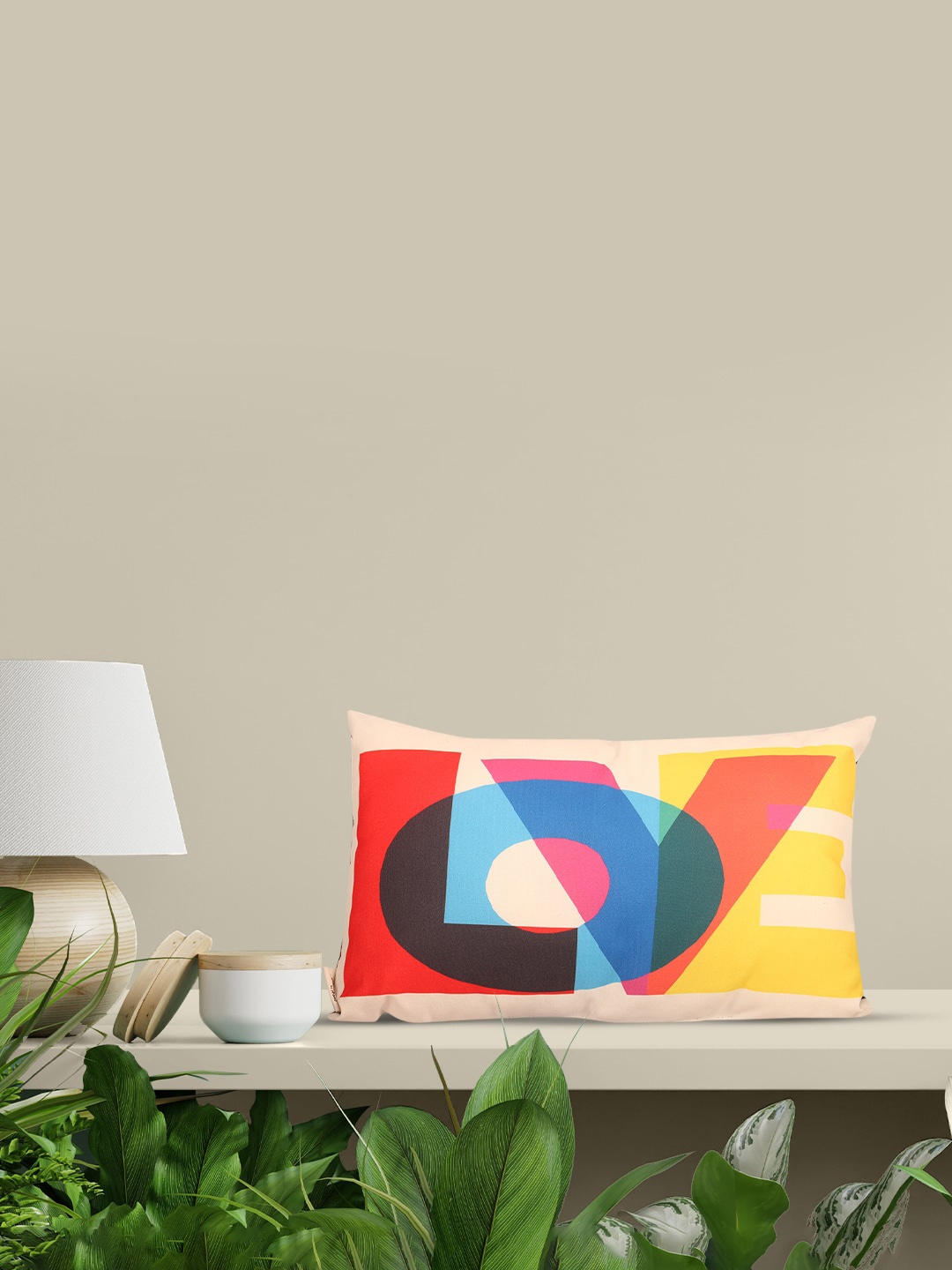 

Sivya by Home Printed and Embroidered "Love" Shape Cushion, White