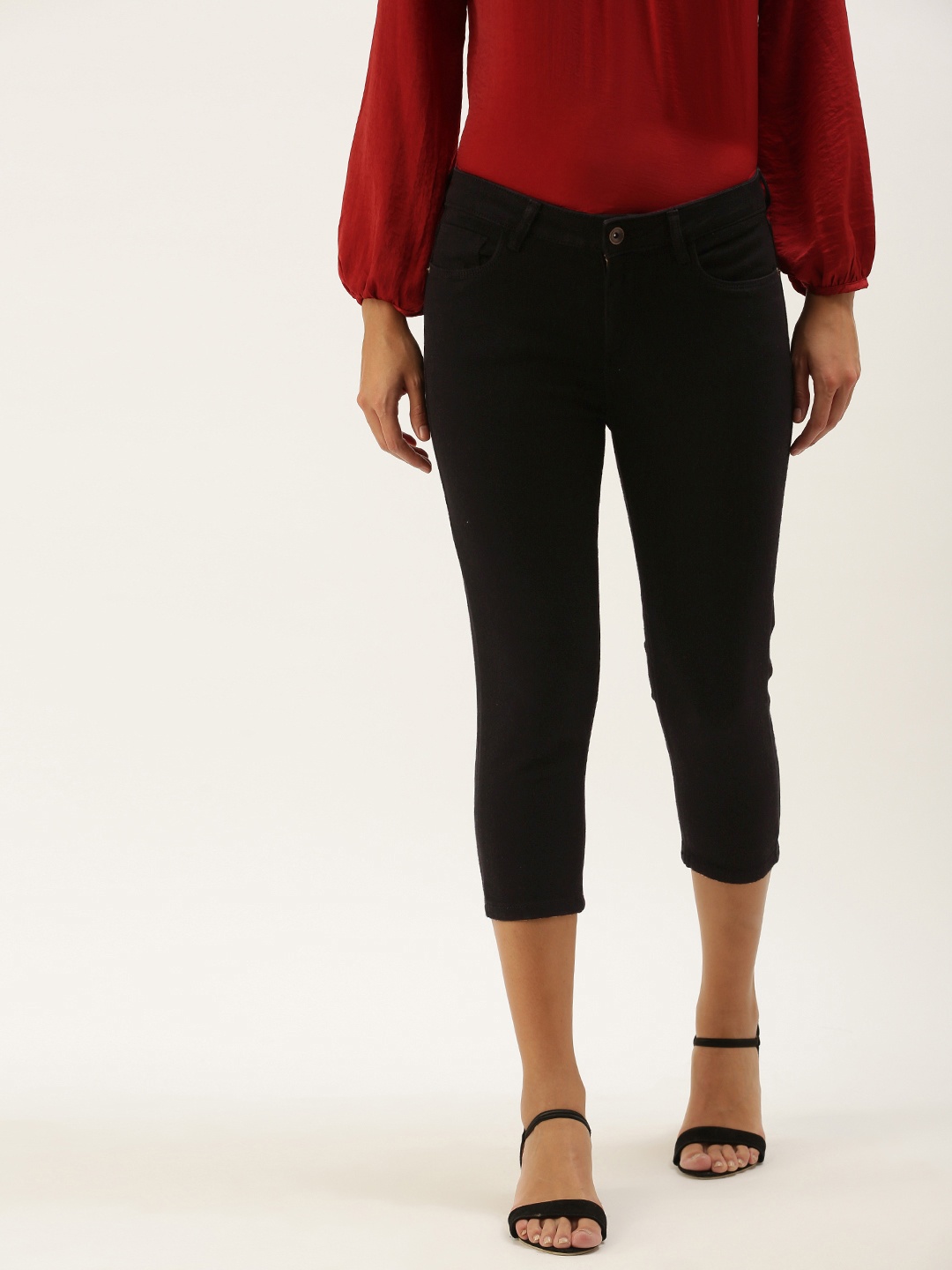 

Flying Machine Women Black Veronica Skinny Fit Mid Rise Three-Fourth Stretchable Jeans