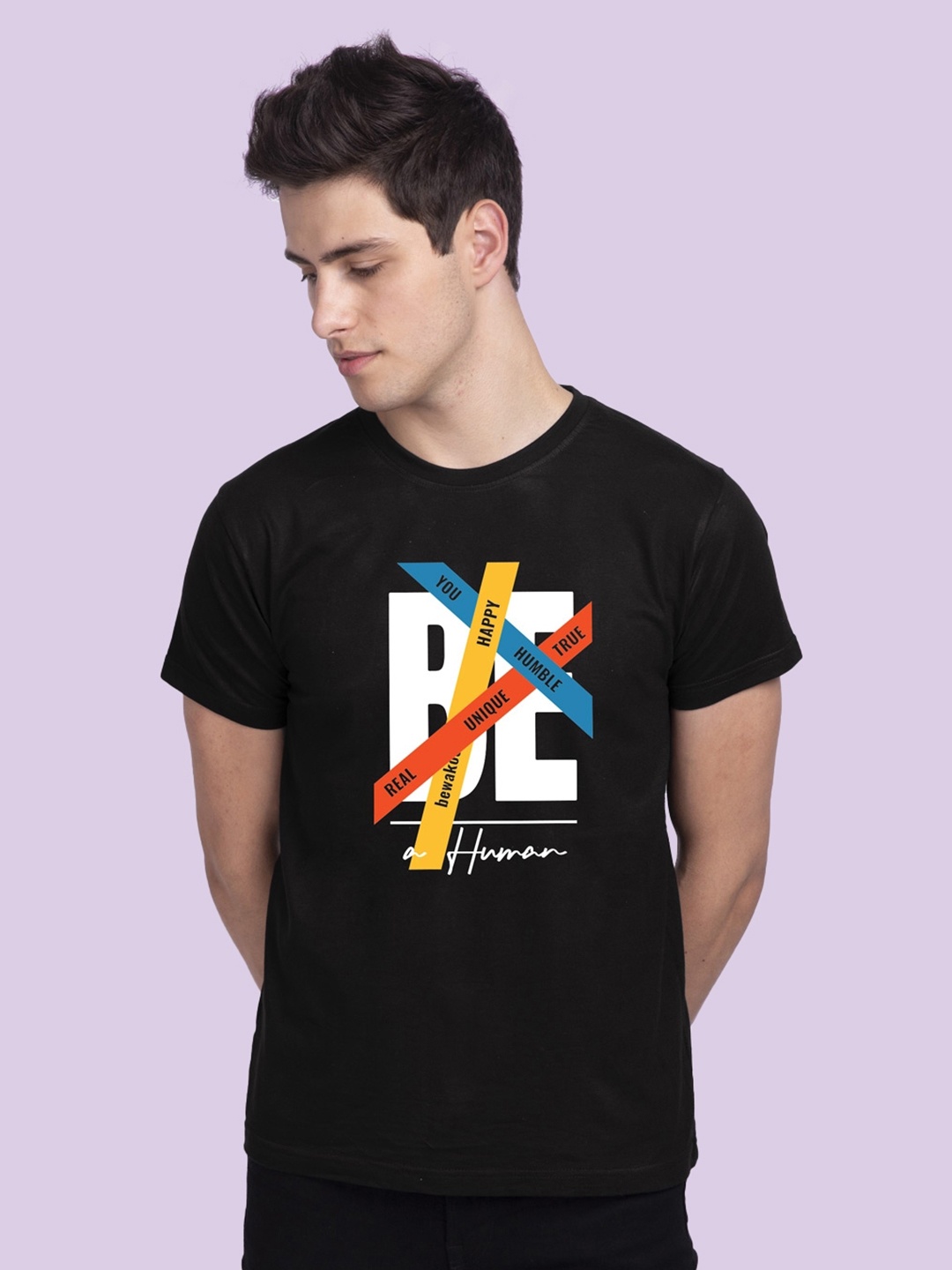 

Bewakoof Men Black Be A Human Printed Pure Cotton T-shirt