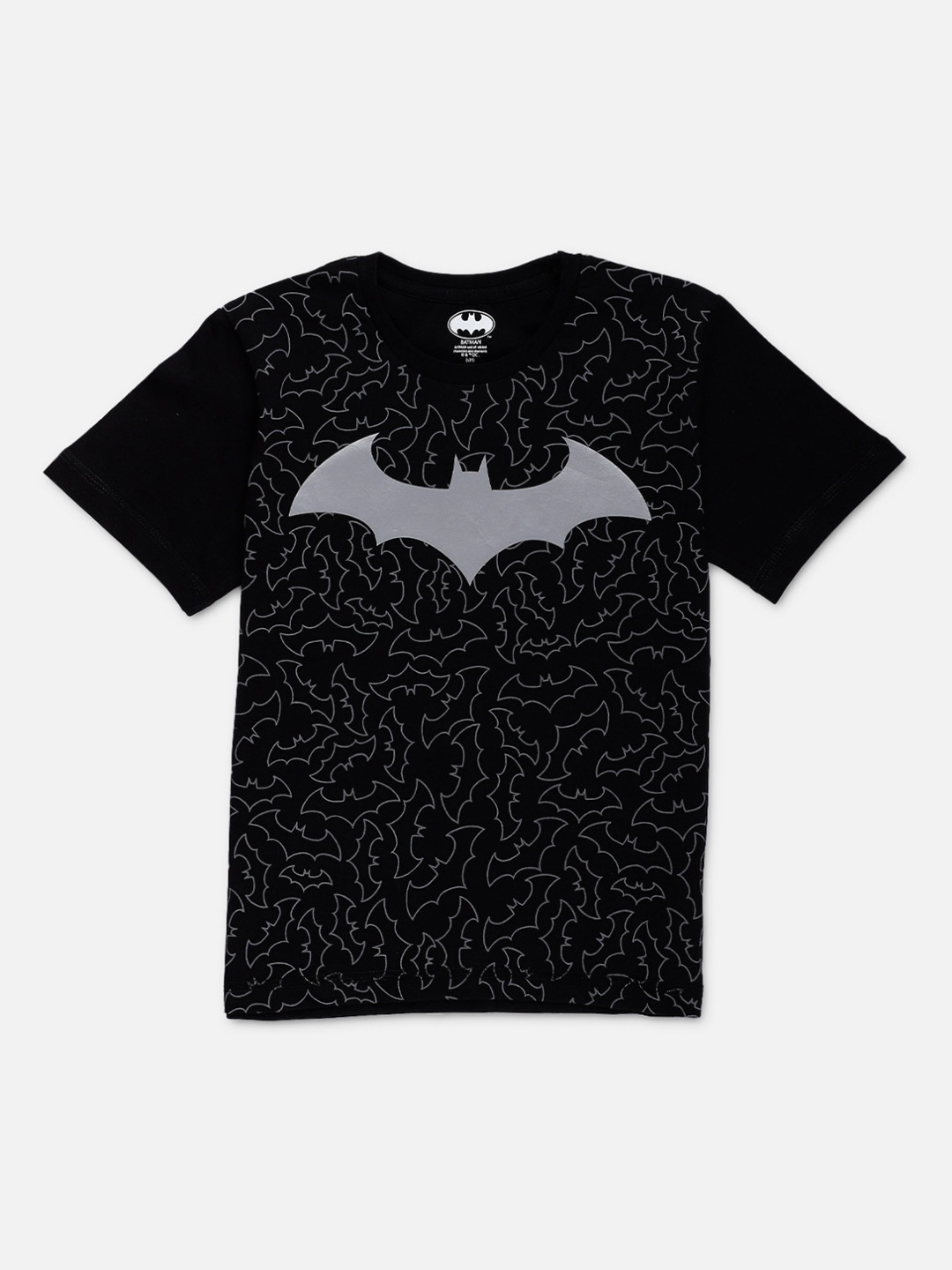 

Kids Ville Boys Black & Grey Batman Print Round Neck Cotton T-shirt