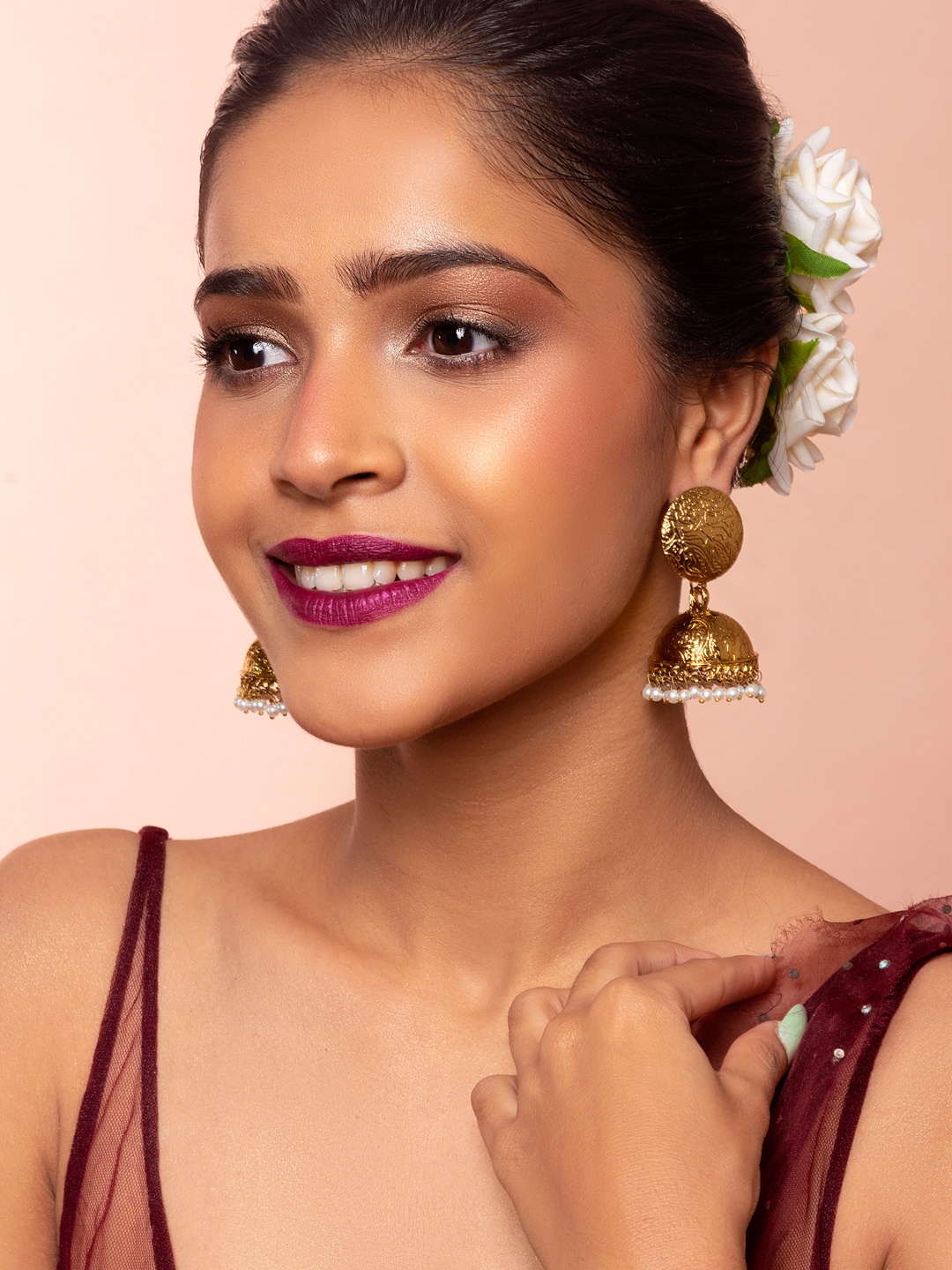 

Fida Gold-Plated Beaded Handcrafted Dome Shaped Jhumkas