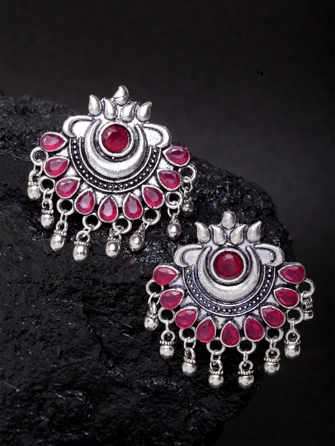 

PANASH Silver-Toned Contemporary Chandbalis