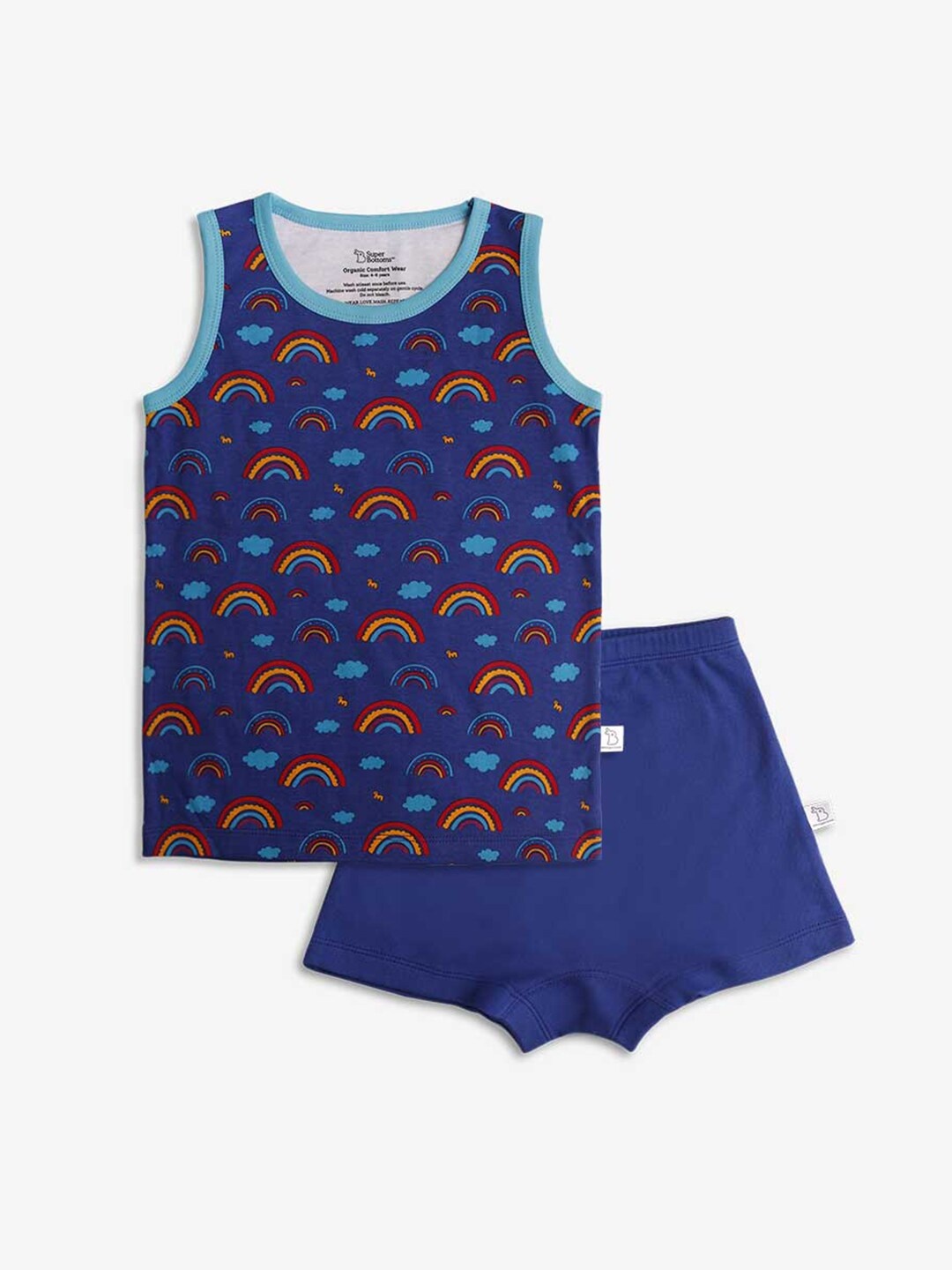 

SuperBottoms Kids Blue & Red Printed Organic Cotton T-shirt with Shorts