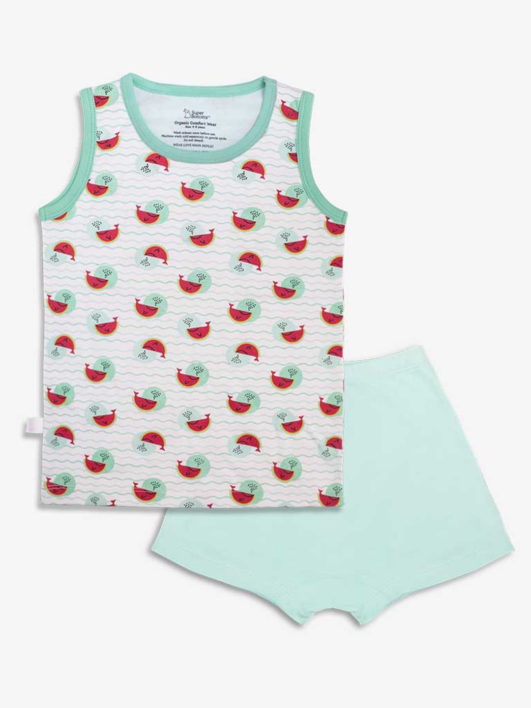 

SuperBottoms Unisex Kids White & Blue Printed Organic Cotton T-shirt with Shorts