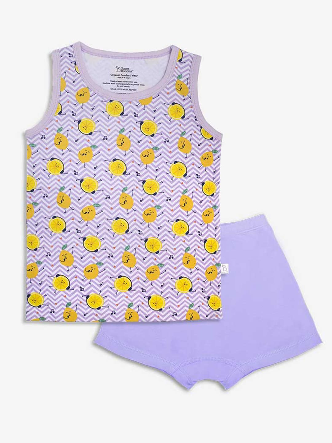

SuperBottoms Kids Lavender & Yellow Printed Organic Cotton T-shirt with Shorts