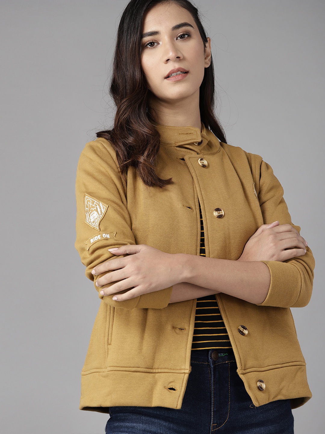 

Roadster Women Khaki Solid Tailored Jacket
