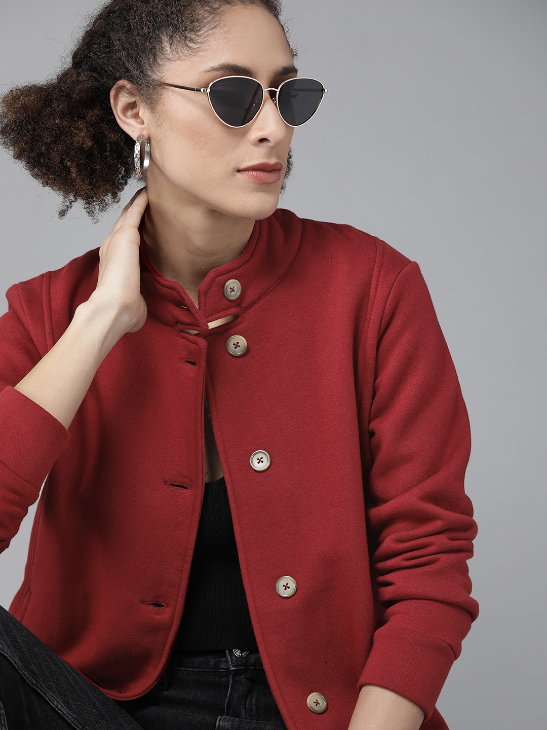 

Roadster Women Maroon Solid Tailored Jacket