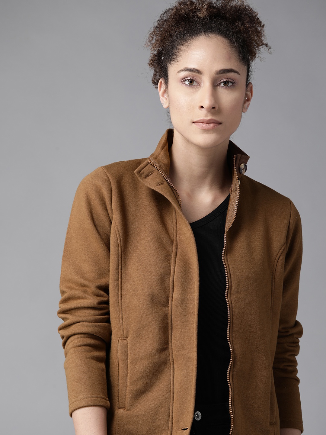 

Roadster Women Brown Solid Tailored Jacket