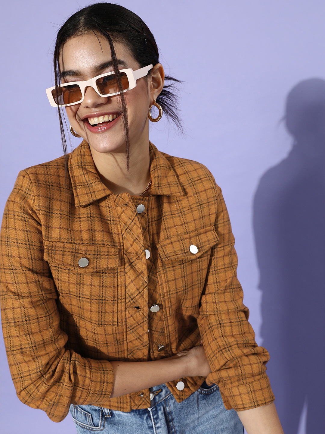 

Roadster Women Yellow & Brown Checked Tailored Jacket