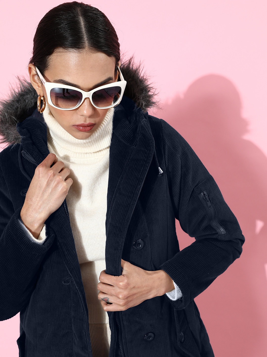 

Roadster Women Deep Navy Blue Solid Parka Jacket