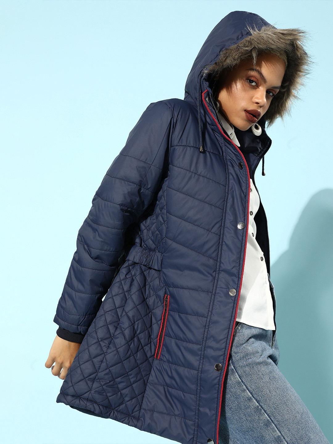 

Roadster Women Navy Blue Solid Parka Jacket