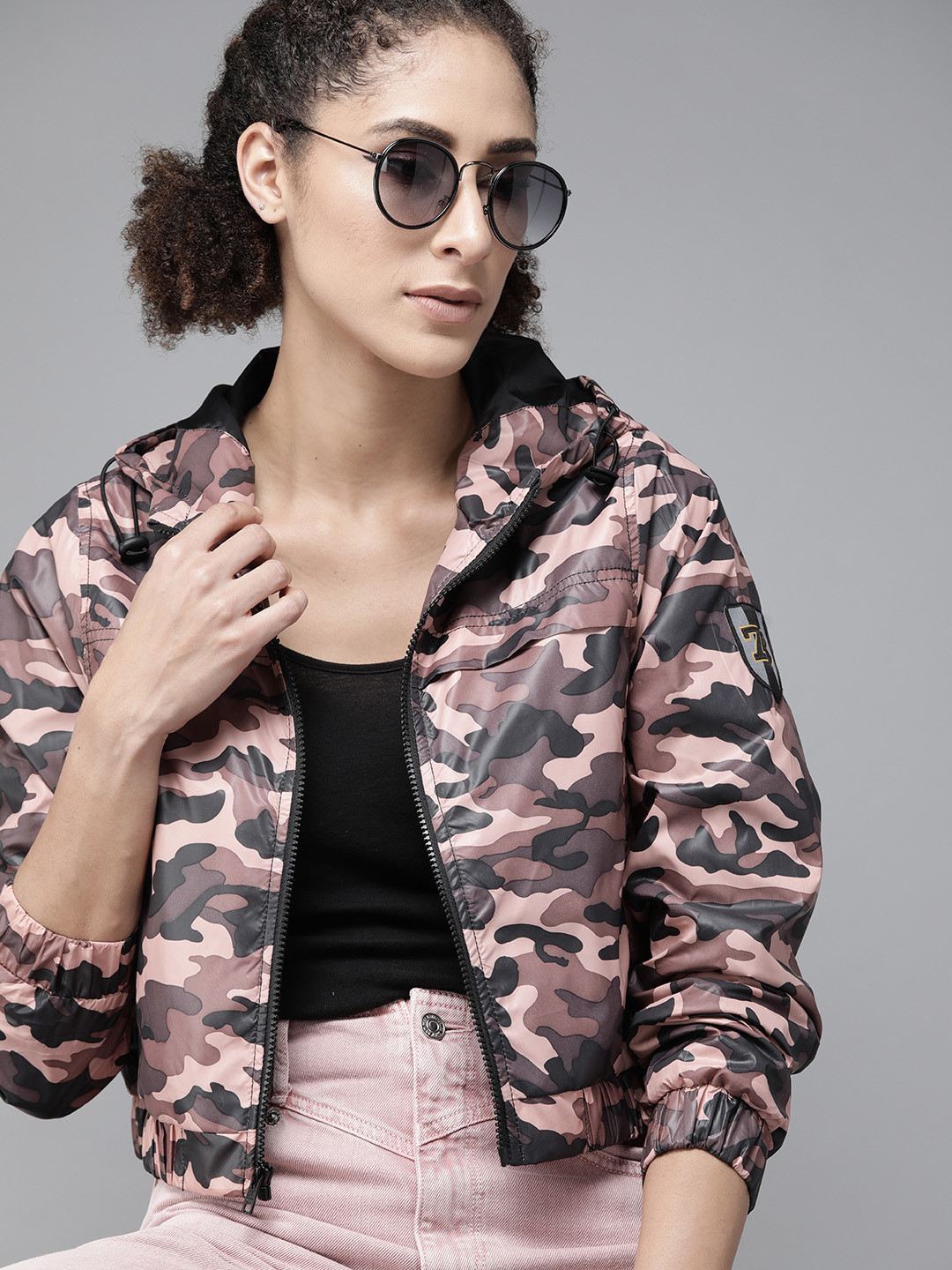 

Roadster Women Pink & Black Camouflage Printed Tailored Jacket