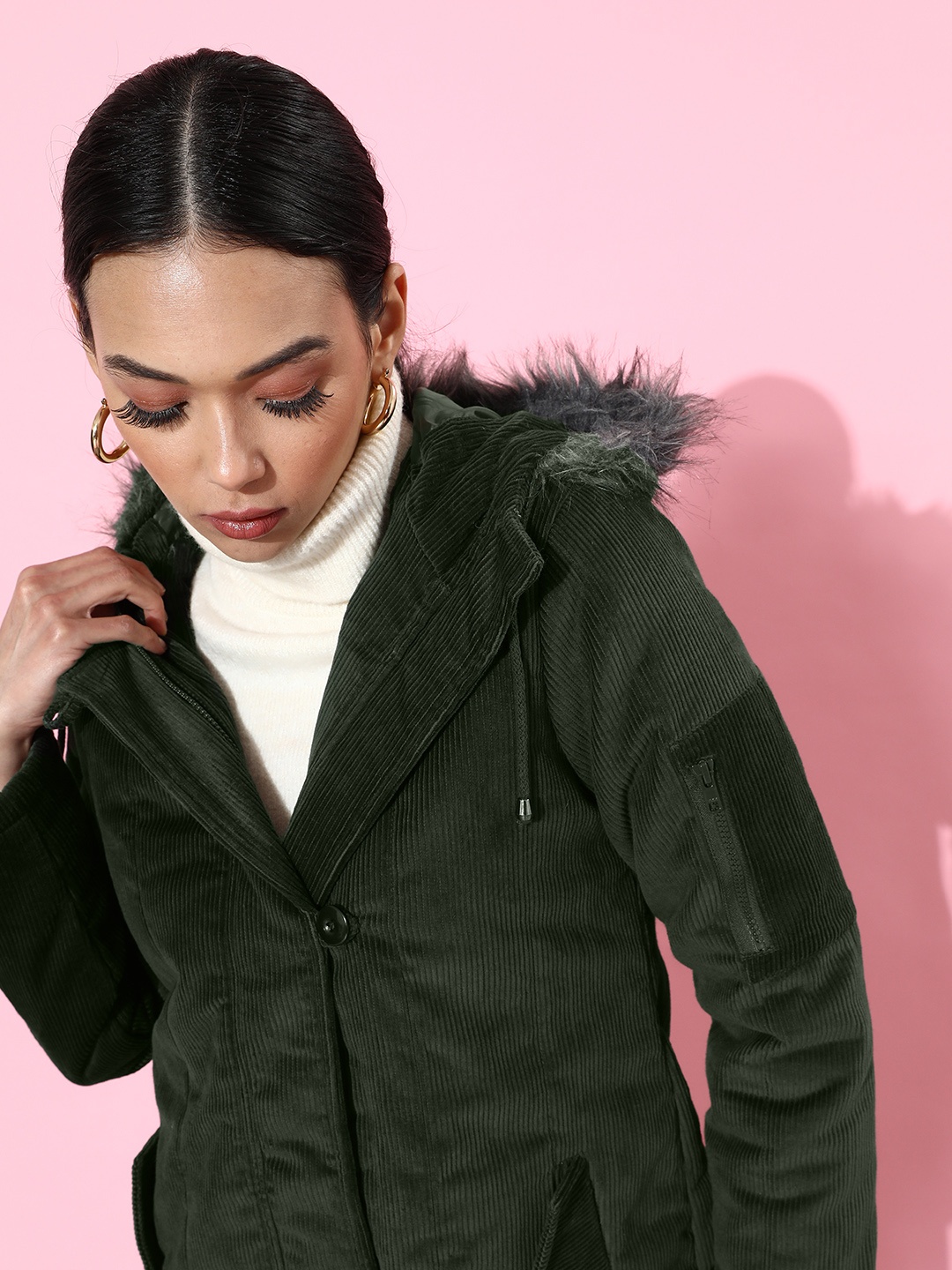 

Roadster Women Lovely Olive Solid Parka Jacket
