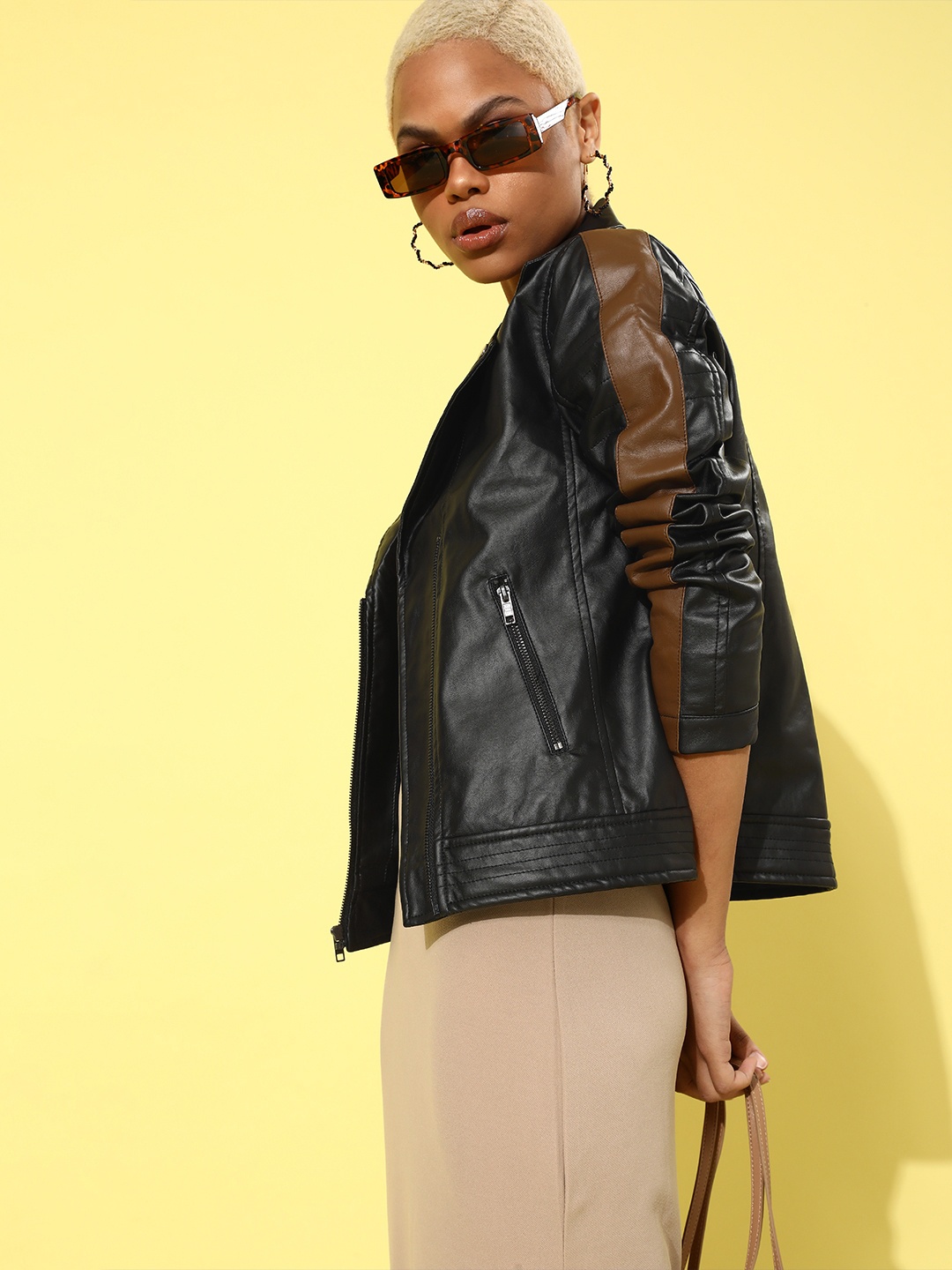 

Roadster Women Stylish Black Solid Biker Jacket