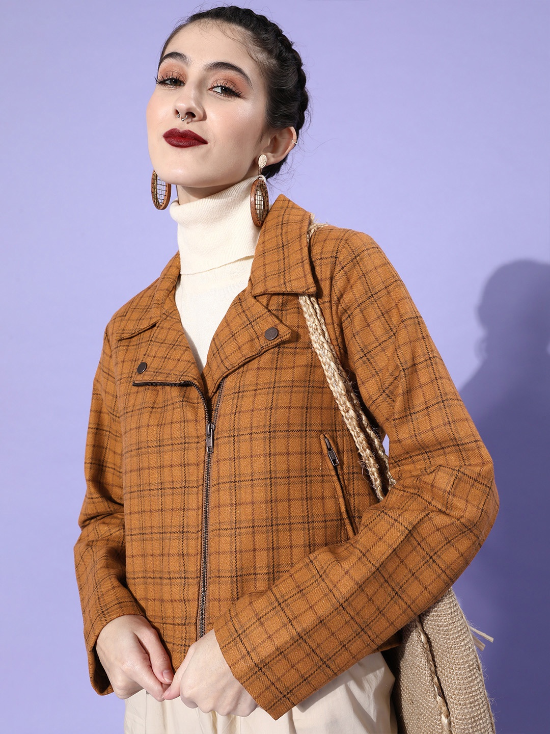 

Roadster Women Tan Checked Tweed Jacket