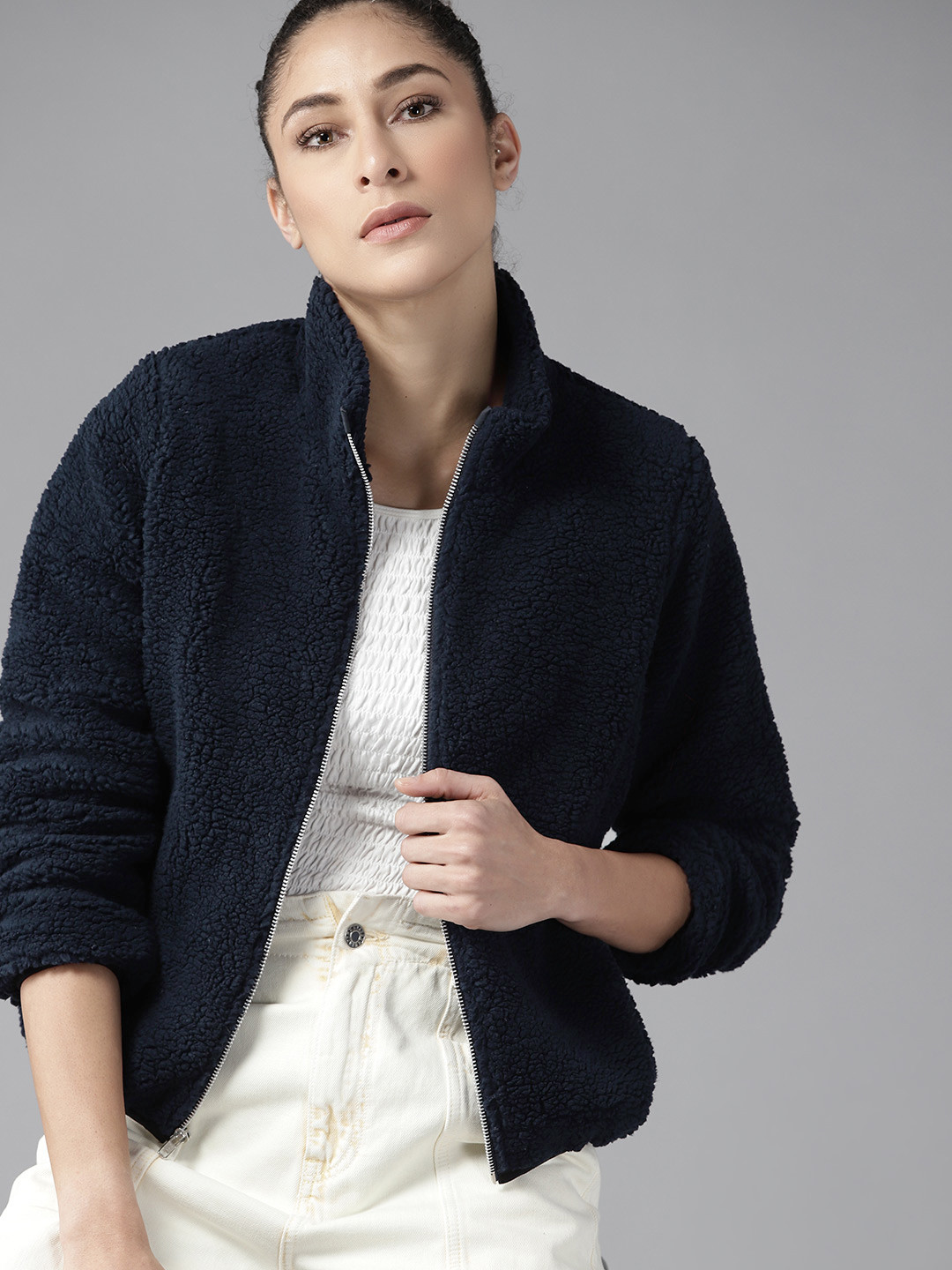 

Roadster Women Navy Blue Solid Tailored Jacket