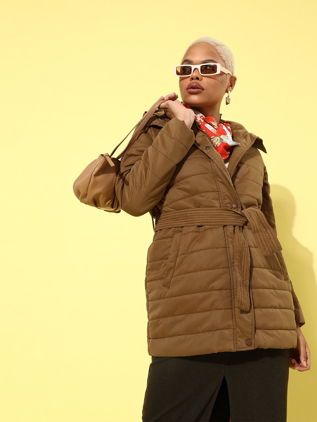 

Roadster Women Brown Solid Quilted Jacket