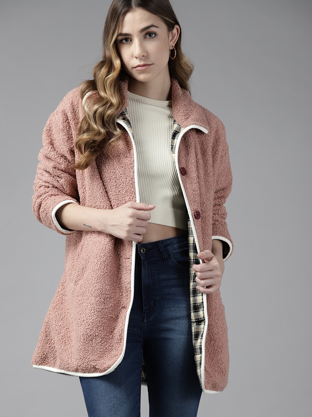 

Roadster Women Pink Solid Longline Tailored Jacket