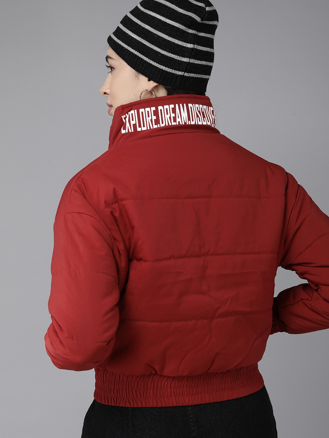 

Roadster Women Maroon Bomber Jacket with Print Detail