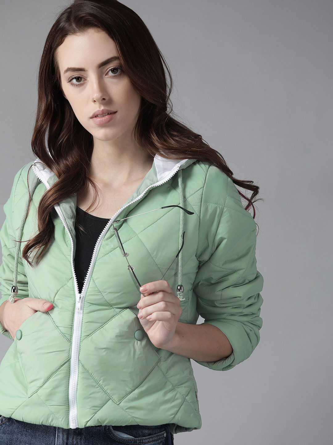 

Roadster Women Green Hooded Quilted Jacket