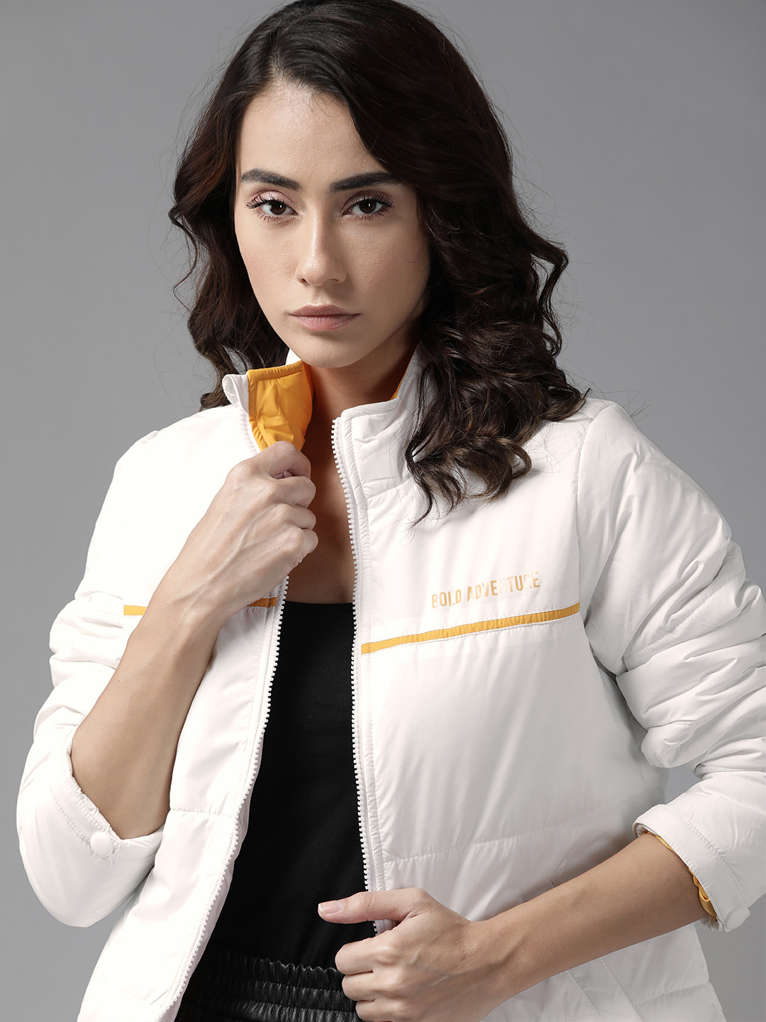 

Roadster Women White Solid Padded Jacket