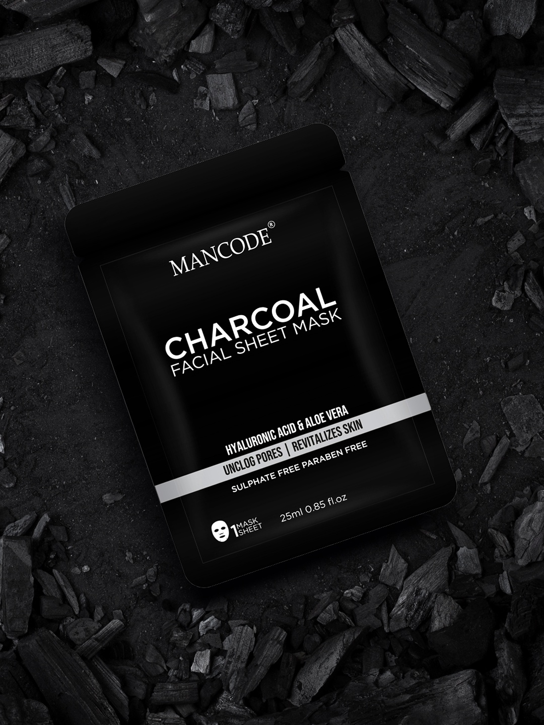 

Mancode Pack Of 4 Activated Charcoal Facial Sheet Masks 25ml Each, Black