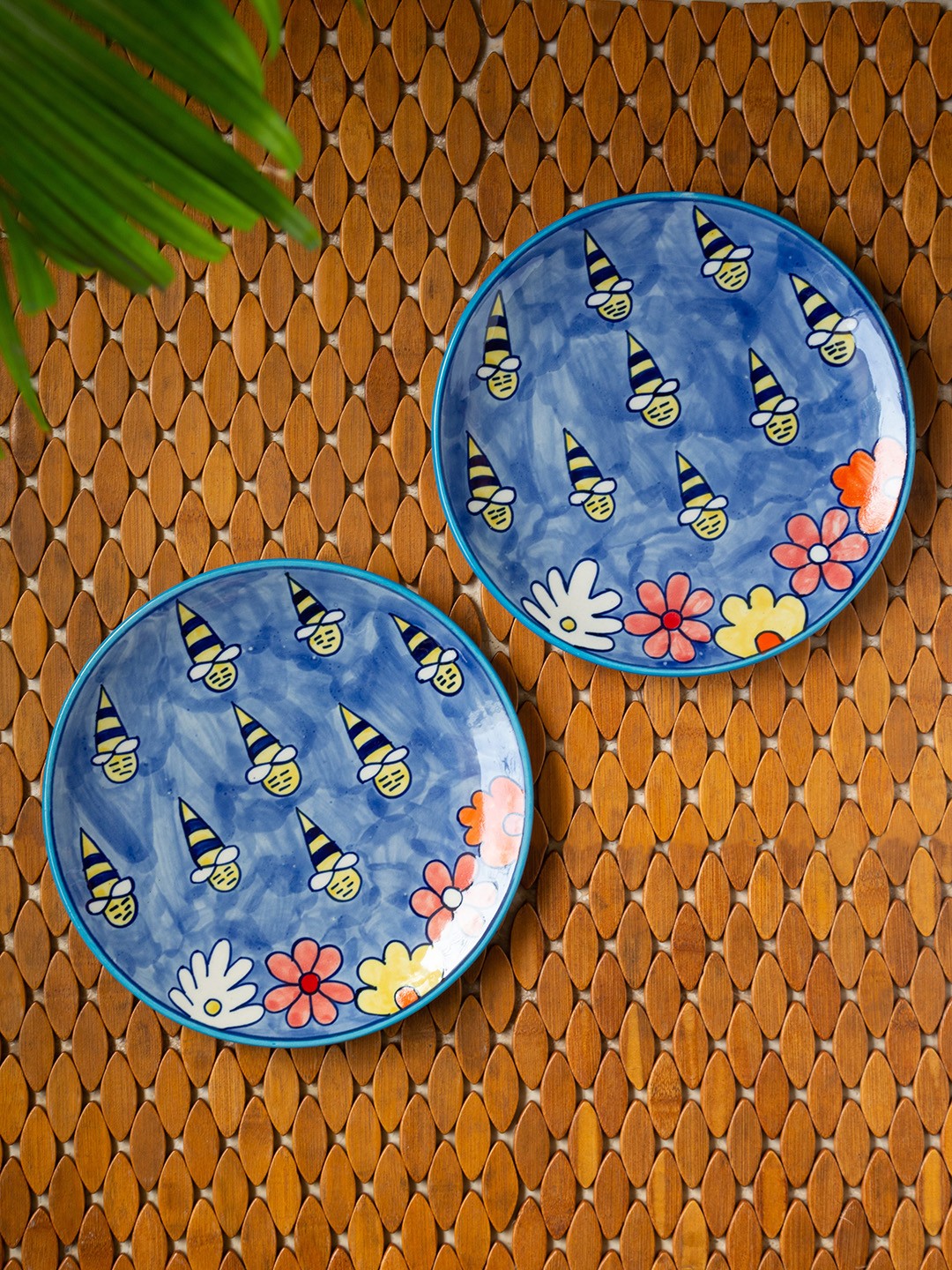 

ExclusiveLane Set of 2 Blue & Yellow Ceramic Dinner Plates