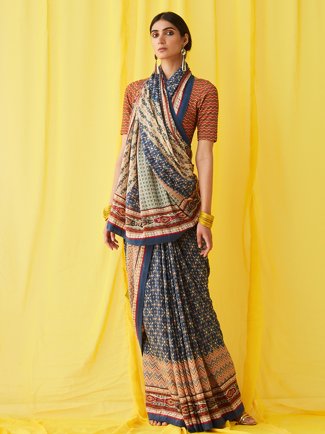 

Ritu Kumar Women Maroon & Olive Green Woven Design Blouse