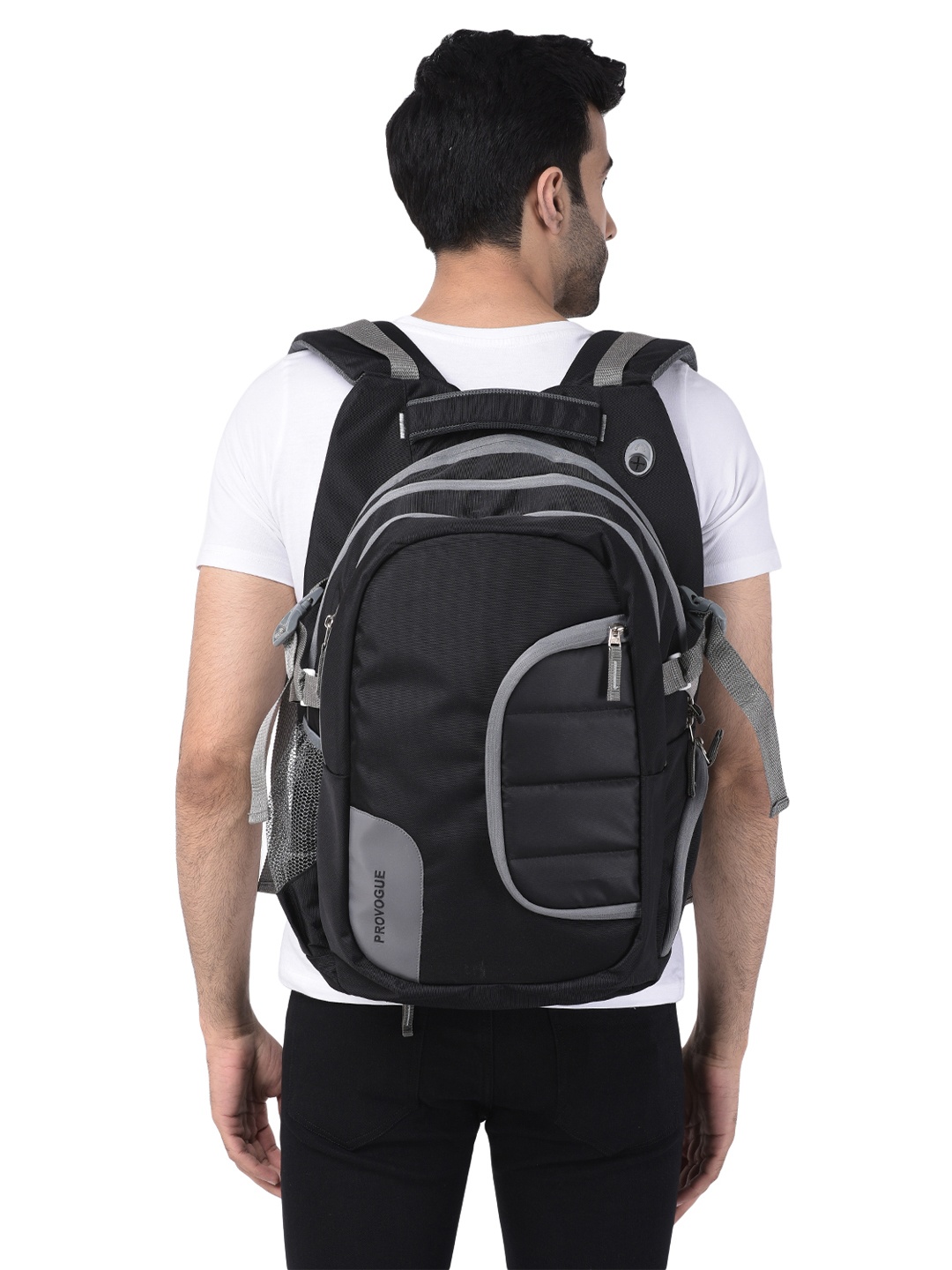 

Provogue Unisex Black & Grey Reflective Strip Backpack with Rain Cover