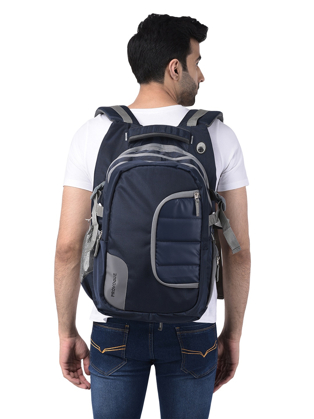 

Provogue Unisex Navy Blue & Grey Backpack with Compression Straps