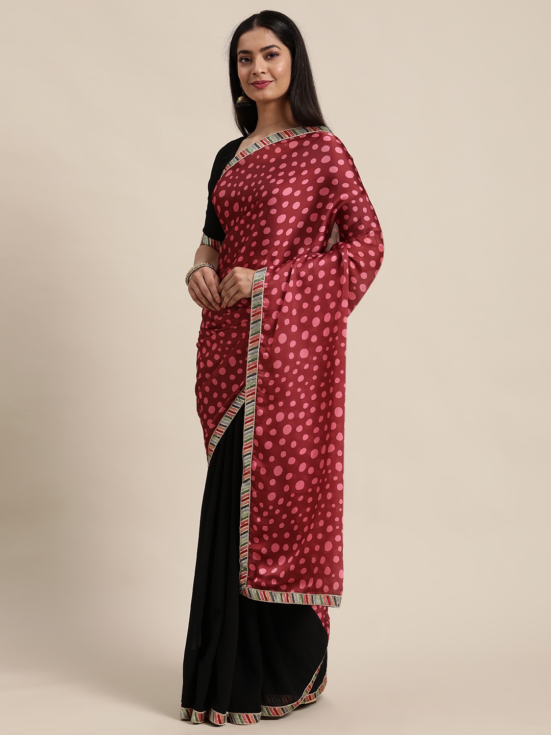 

Ethnovog Sequinned Detail Half and Half Saree With Stitched Blouse, Pink