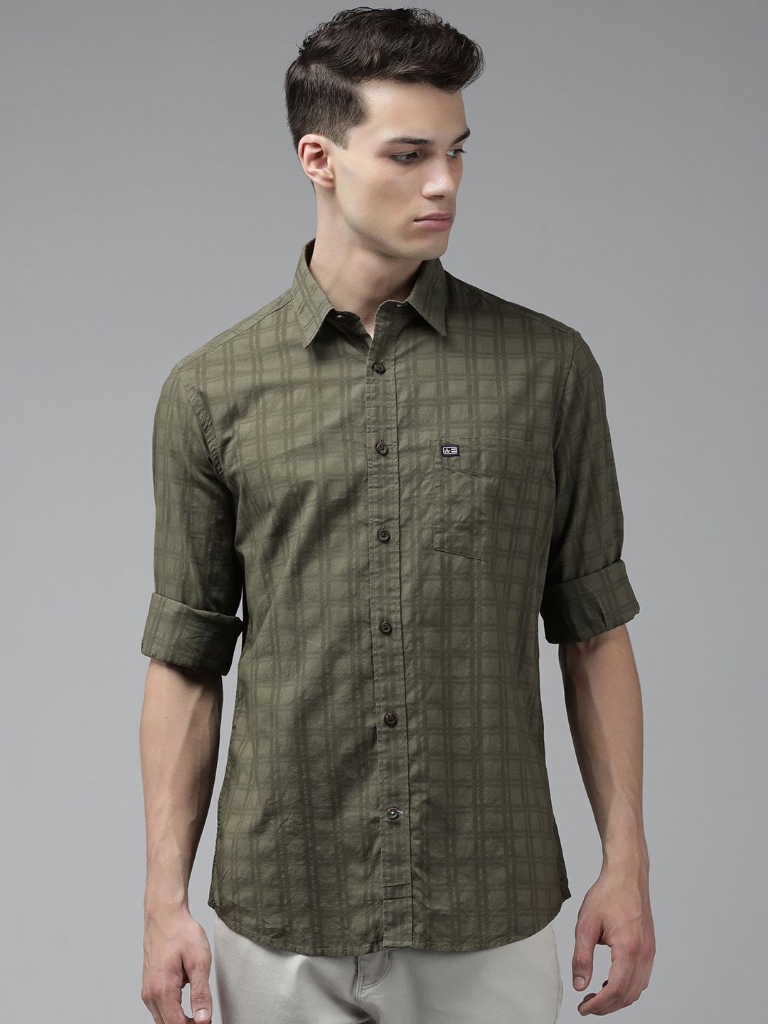 

Arrow Sport Men Olive Green Slim Fit Checked Pure Cotton Casual Shirt