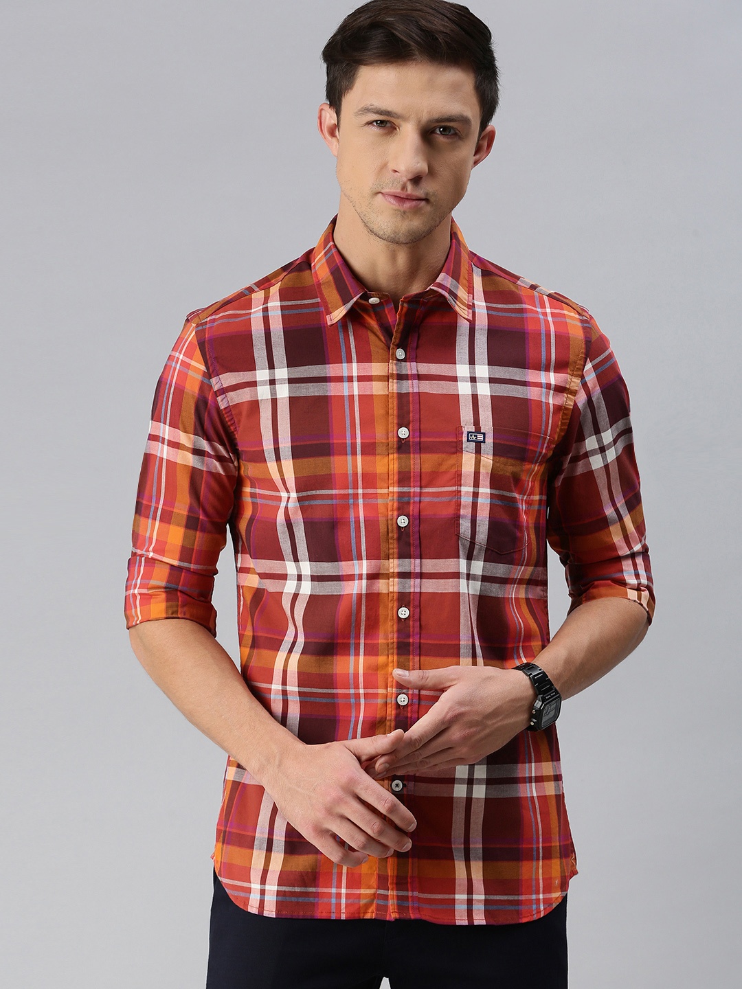 

Arrow Sport Men Maroon & Mustard Yellow Slim Fit Checked Casual Shirt