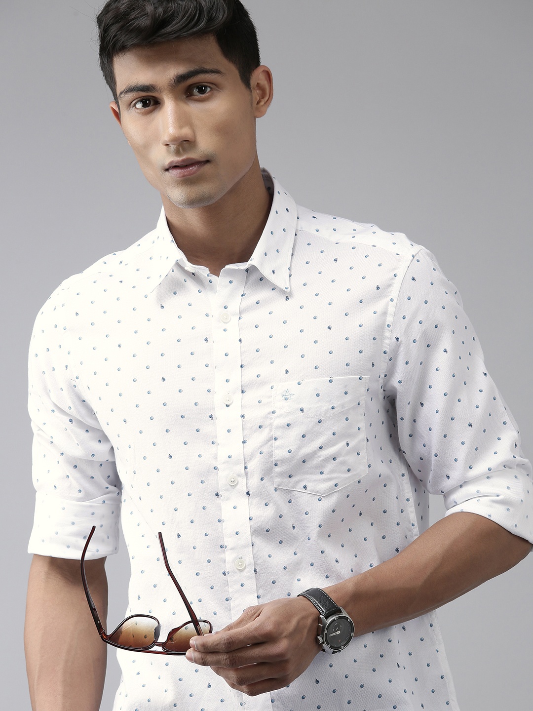 

Arrow Sport Men White Printed Slim Fit Pure Cotton Casual Shirt