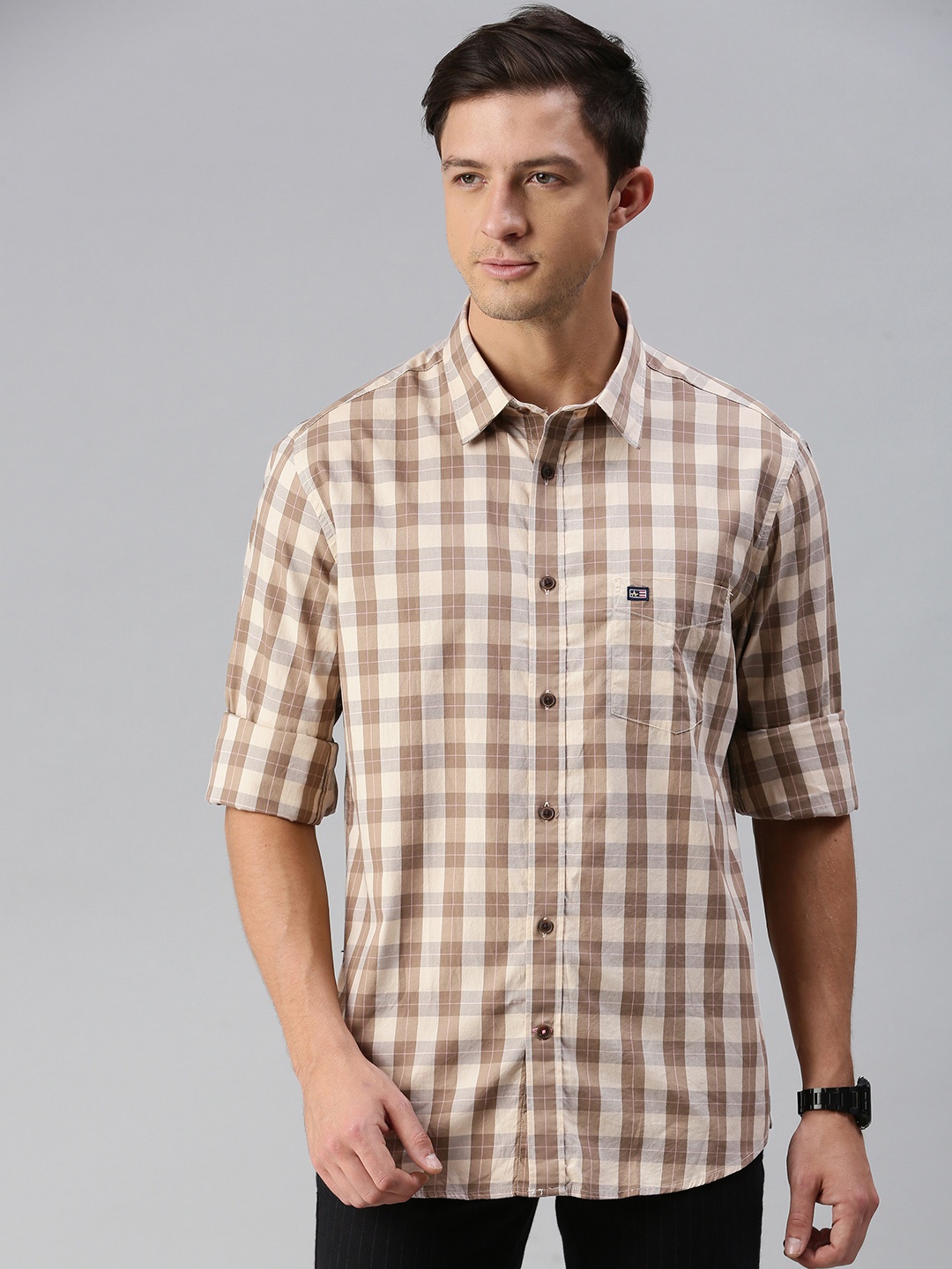 

Arrow Sport Men Beige Slim Fit Checked Casual Shirt