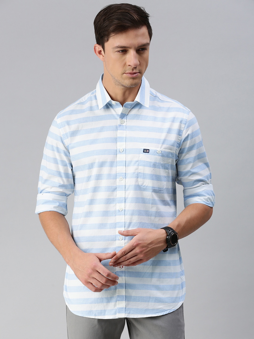 

Arrow Sport Men Blue Slim Fit Horizontal Striped Casual Shirt