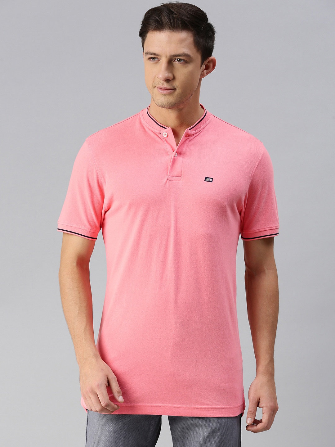 

Arrow Sport Men Pink Mandarin Collar Pure Cotton T-shirt