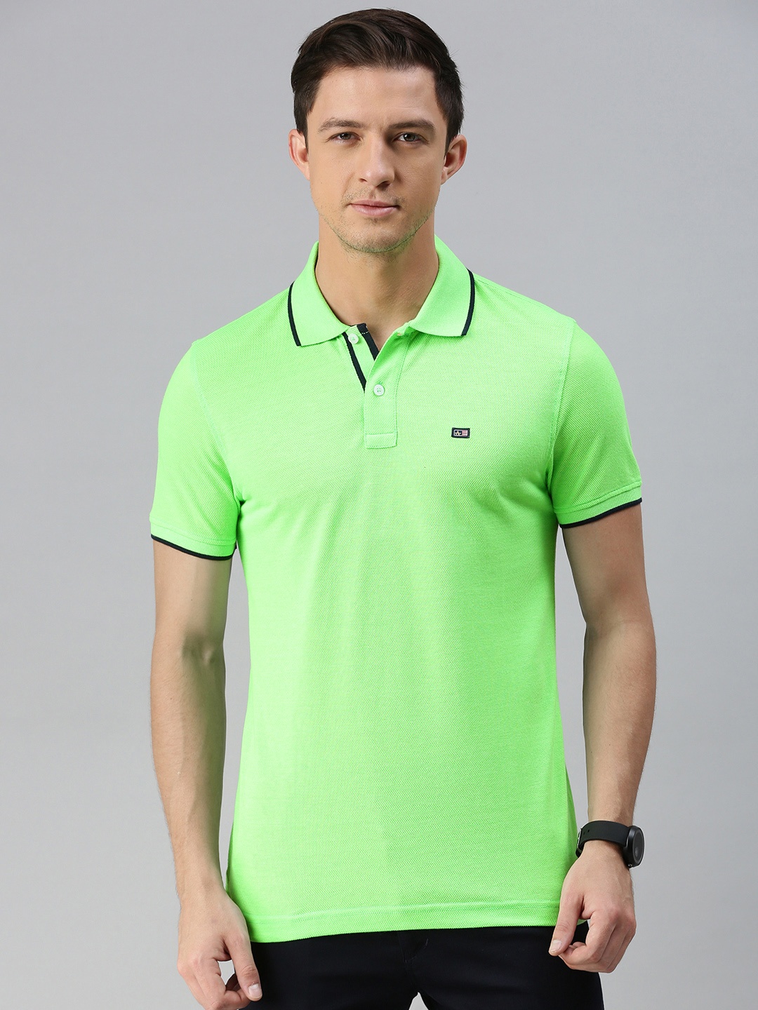 

Arrow Sport Men Fluorescent Green Self-designed Polo Collar T-shirt