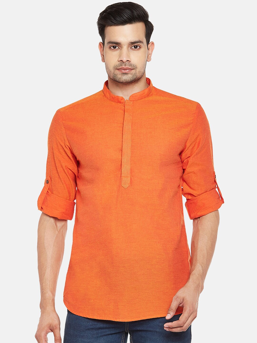 

indus route by Pantaloons Orange Slim Fit Solid Cotton Straight Kurta