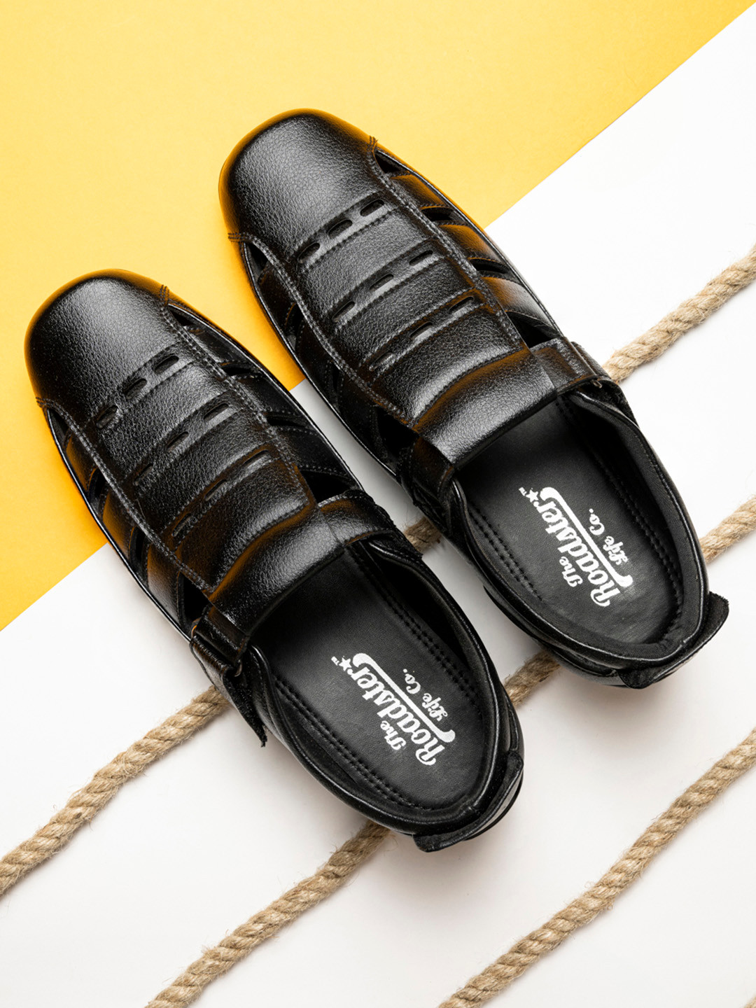 

Roadster Men Black Shoe-Style Leather Sandals