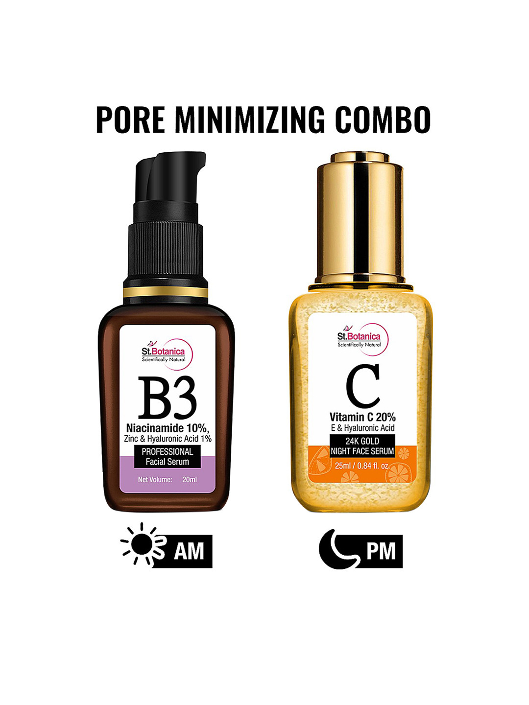 

St.Botanica Pore Minimizing Combo (Niacinamide 10% + Vitamin C 20% and 24K Face Serum), Orange