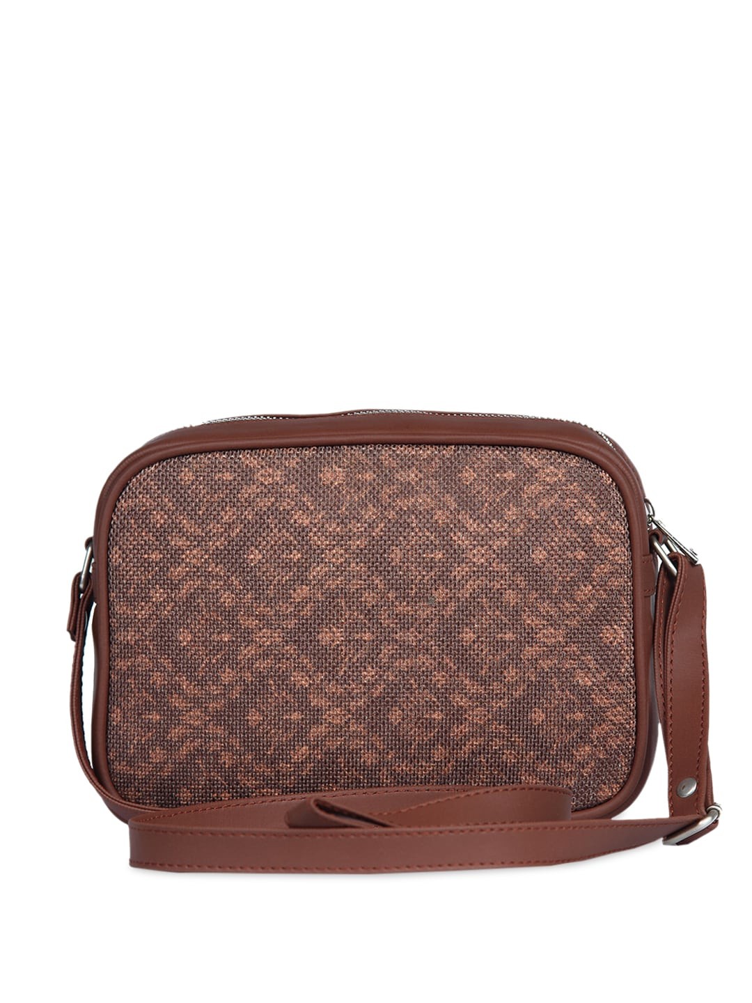 

ZOUK Coffee Brown & Orange Ethnic Motifs Woven Design Handcrafted Vegan Leather Sustainable Sling Bag