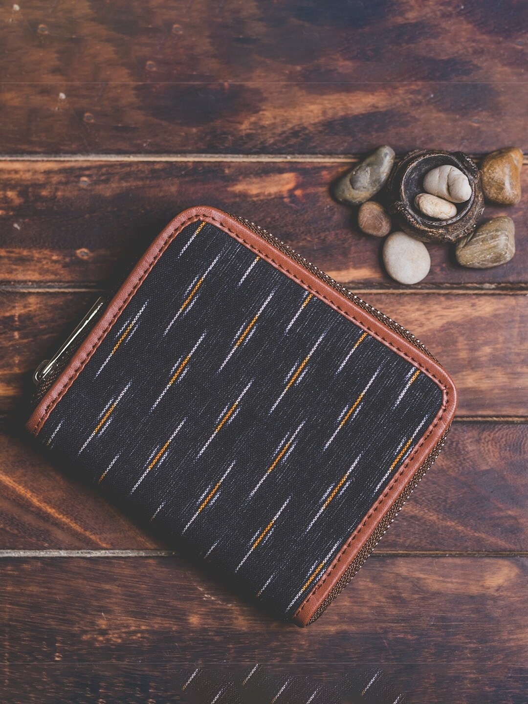 

ZOUK Women Black & Orange Printed Zip Around Sustainable Wallet