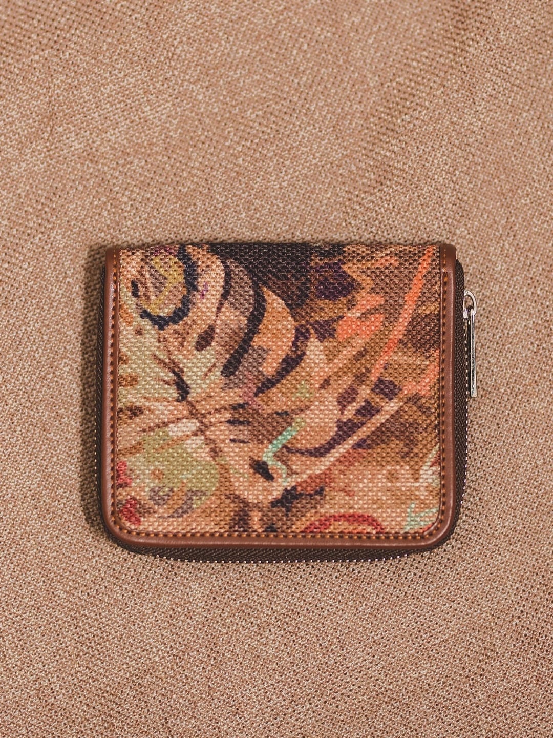 

ZOUK Women Brown & Peach-Coloured Printed Zip Around Sustainable Wallet