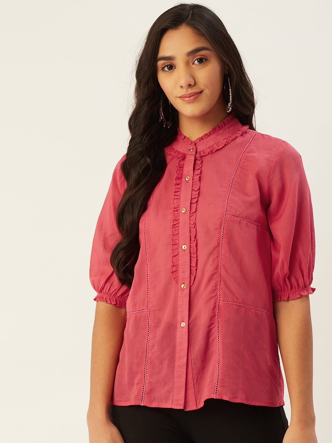 

Label Ritu Kumar Women Pink Solid Regular Fit Casual Shirt